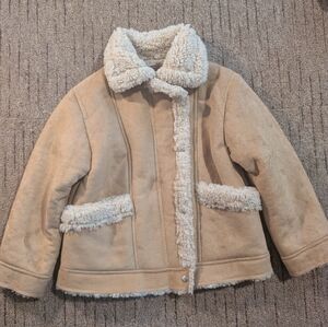 Zara Kids Girls Tan Suede And Sherpa Jacket Size 8